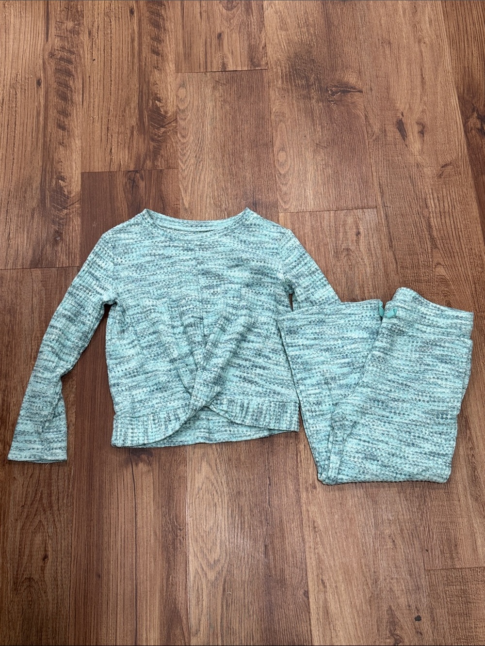 Kids Knit Matching Set in Mint Green - Long Sleeve Top & Pants